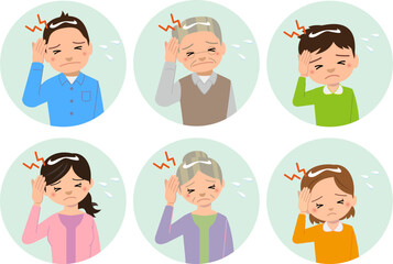 頭痛 片頭痛に悩む人々のベクターイラスト