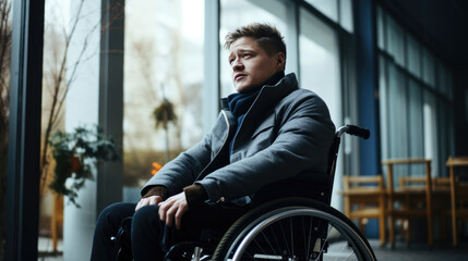 Portrait of a young man in a wheelchair