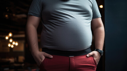 Fat man with belly on dark background