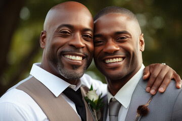 African American gay couple wedding, embracing afro men, Loving partnership