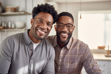 African American gay couple at home, modern love, real-life romance