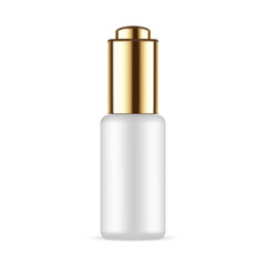 Dropper Bottle Mockup With Golden Cap, Isolated on White Background. Vector Illustration