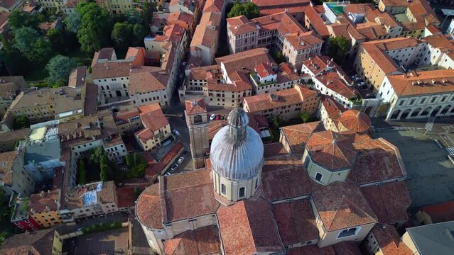 Basilica Cathedral of Saint Mary of the Assumption in the city center of Padua, Italy. The famous and impressive Roman Catholic church in Veneto, Northern Italy during a beautiful sunset. 4K.