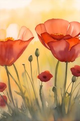 Beautiful poppies flowers paint. AI generated illustration