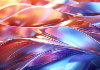 Obraz premium Holographic gradient neon illustration. Fashionable pastel rainbow unicorn background. Hologram colors liquid background. Translucent gradient neon holographic backdrop shimmer print. ai gnerative