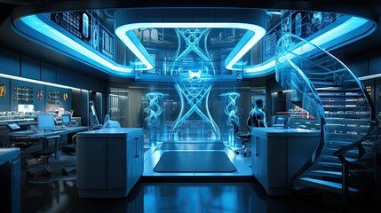 the inside of a spaceship with blue lights and some people in it, including an astronaut's arms and legs