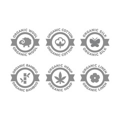 Organic wool, cotton and linen vector label. Natural hemp and silk material or fabric icon.
