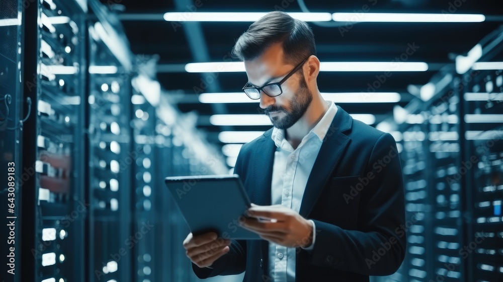 Leinwandbilder Administrator Working With Data Protection Engineering Network for Cyber Security in data center.
