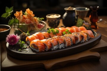 A plate of appetizing Japanese gourmet Sushi