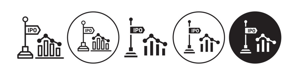 Obraz premium IPO icon. company initial public offering listed on stock exchange for trading symbol. Vector set of finance investment in economy share market. Flat outline of stock chart or graph to trade. 