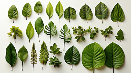 Tropical green leaves various isolated on white background. - obrazy, fototapety, plakaty