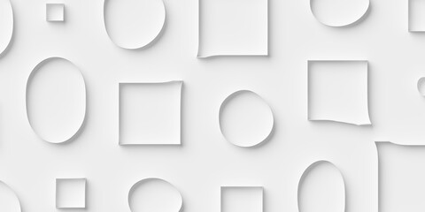 Random sized large white offset square and circle frames geometry objects background wallpaper banner pattern