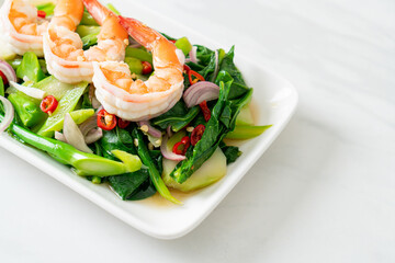 Spicy Chinese Kale Salad with Shrimp