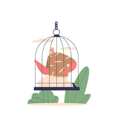 Confined Man Seated Within A Cage, Displaying Vulnerability, Isolation, And Captivity, Evoking Emotions Of Restraint