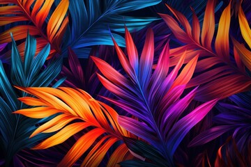 Tropical exotic pattern with colorful palm leaves. 