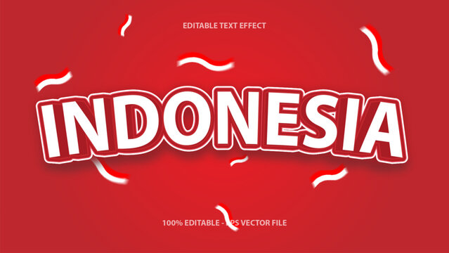 Vector red indonesia editable text effect with flag background