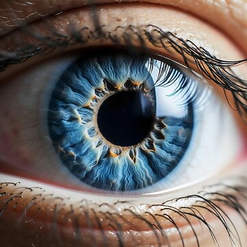 Macro photograph of the human eye.