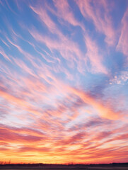 Fototapeta na wymiar sunset with cirrus clouds, beautiful cloud patterns at dusk, sunrise, orange clouds in the sky, sky background, sky gradient, twilight, heaven, nature, blue sky,