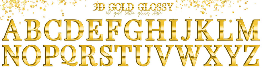3D gold letter glossy A-Z uppercase - obrazy, fototapety, plakaty