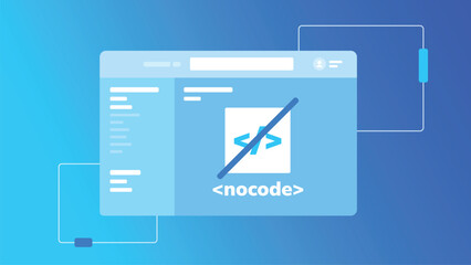 Vector computer window no code development, technology concept background, flat design