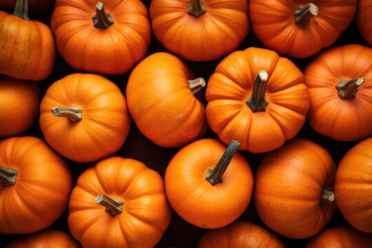 background of orange pumpkins, top view