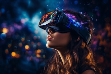 Modern Technology: Woman Experiencing Virtual Reality with Headset