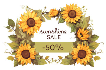 Vector autumn sale banner with sunflower wreath