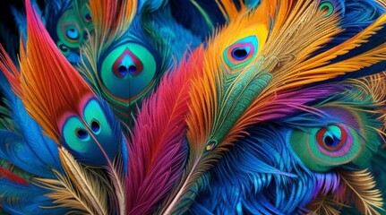 Close up of colorful peacock feathers 