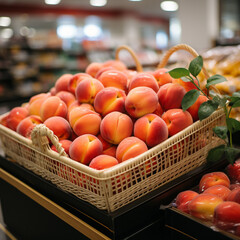 Peaches in a supermarket, ai generiert