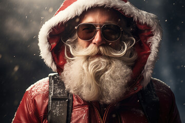 Stylish hipster santa claus in sunglasses