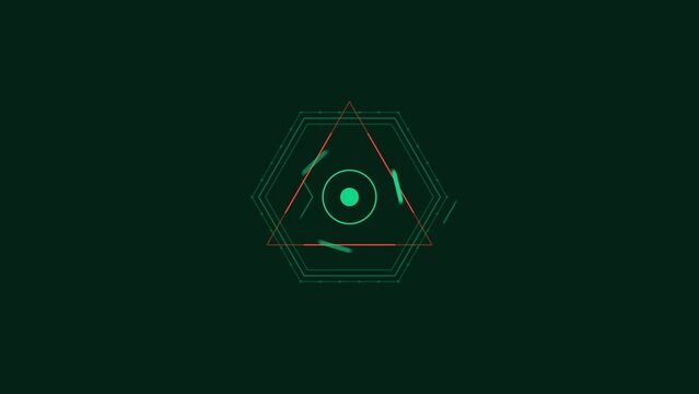 Animated sci-fi HUD element composed of geometric shapes.