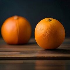 Fresh Oranges on Table. Two Oranges on Brown Table: Freshness Meets Artistry. making it an ideal choice for food blogs, culinary websites, and creative projects. 