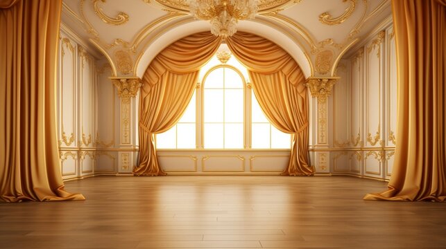Fototapeta 3d illustration Golden Background interior classic decorations 3d wallpaper