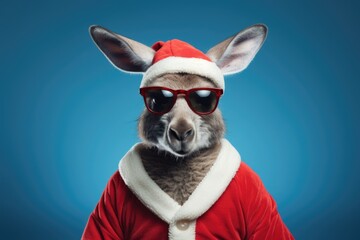 Portrait of kangaroo with Santa Claus hat. AI generative art