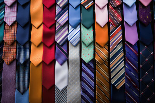 Colorful Ties Neatly Arranged On Store Display. Сoncept Colourtie, Storevisual, Styleaccessories, Neckfashion