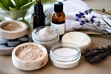 Closeup Of Homemade, Allnatural Zero Waste Cosmetics. Сoncept Zerowaste Cosmetics, Handmade Cosmetics, Natural Ingredients, Zero Packaging