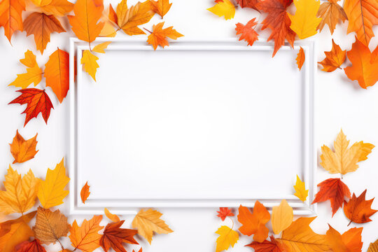 Autumn Orange Leaves Frame With White Background Inside