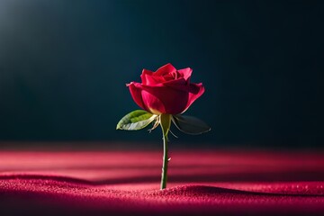 Artistic shot of a single special red rose against a dark, dramatic colourful background, look like realistic and high quality image