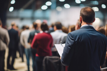 Queue Lot Of People In The Job Fair Booth. Сoncept Organizing Queues At Job Fairs, Networking Opportunities At Job Fairs, Helping Job Seekers Find The Right Career