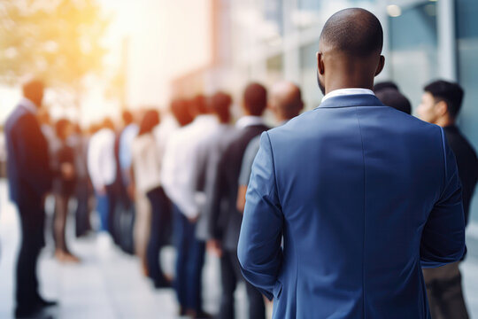 Queue Lot Of People In The Job Interview Queue. Сoncept Job Interview Preparation, Networking For Job Opportunities, Dressing For Job Interviews, Handling Job Interview Stress