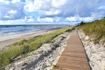 Wooden footpath along the shore of the Baltic Sea