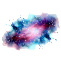 Watercolor Colorful Transparent Galaxy with Spiraling Stars for Business Cards, Invitations, Letters, Print and Web Design