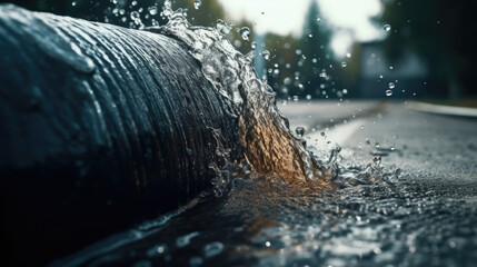 Close up of water gushing out of the pipe.