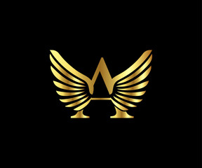  A initial letter with wings golden logo