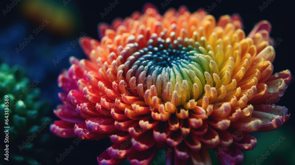 Poster Colorful chrysanthemum flower macro shot. Chrysanthemum rainbow flower background.