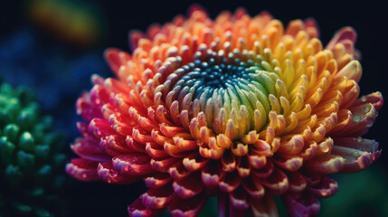 Naklejka na ściany i meble Colorful chrysanthemum flower macro shot. Chrysanthemum rainbow flower background.