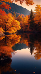  A realistic image depicting fallen leaves peacefully adrift in a serene lake.