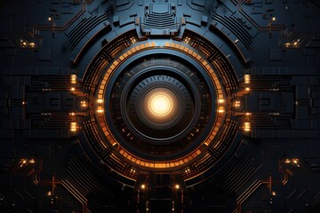 Fototapeta premium close-up view of a high-tech futuristic texture with circular glowing elements, ai tools generated image