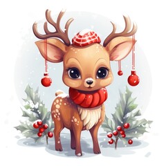 christmas reindeer with red ribbon and decorations, ai tools generated image
