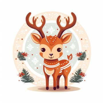 christmas reindeer with red ribbon and decorations, ai tools generated image